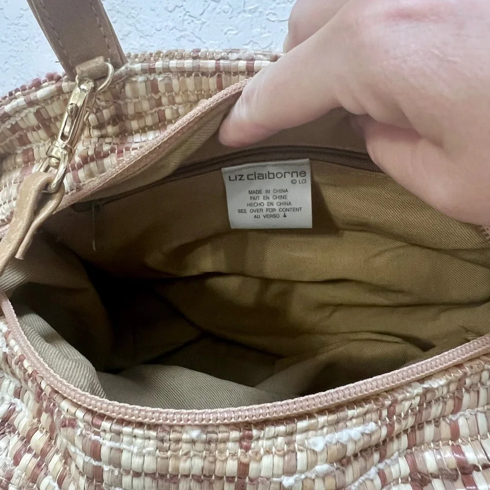 Liz Claiborne Woven Straw‎ Plaid Satchel Handbag Tan Crossbody Bag